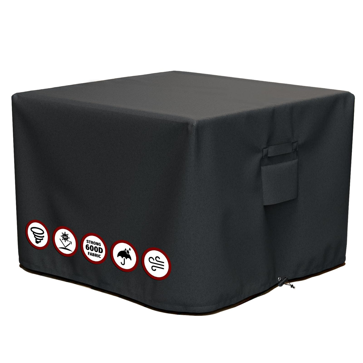 GASPRO Fire Pit Cover Square, Fits for 26-28 Inch Fire Pit Table, 600D Heavy Duty Fabric, Waterproof and Windproof, 28 x 28 x 25 Inches, Black