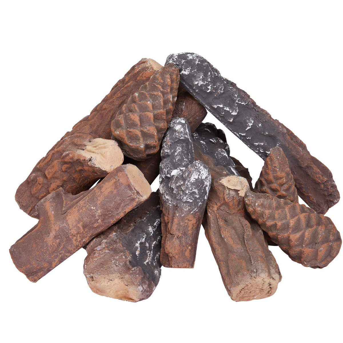 GASPRO Ceramic Logs for Gas Fireplace, 10-Piece Vented Faux Logs for Indoor Natural Gas Fireplace, Large Size