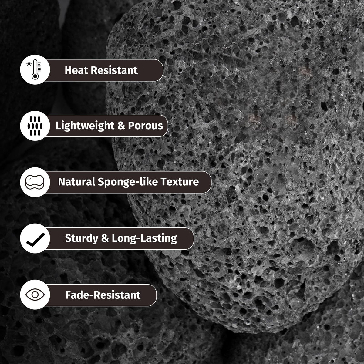 GASPRO 10 lb Large Lava Rocks, 1-3 Inch, Ideal for Outdoor Fire Pits, Indoor Fireplaces with Propane and Natural Gas