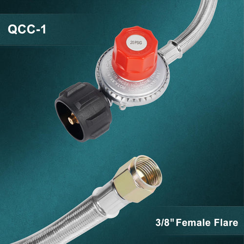 GASPRO 0-20 PSI Adjustable High Pressure Propane Regulator with 8FT Stainless Steel Braided Hose, QCC1 LP Gas Regulator & Hose for Gas Grill, Turkey Fryer, Burner, Forge, Smoker, Fish Fryer