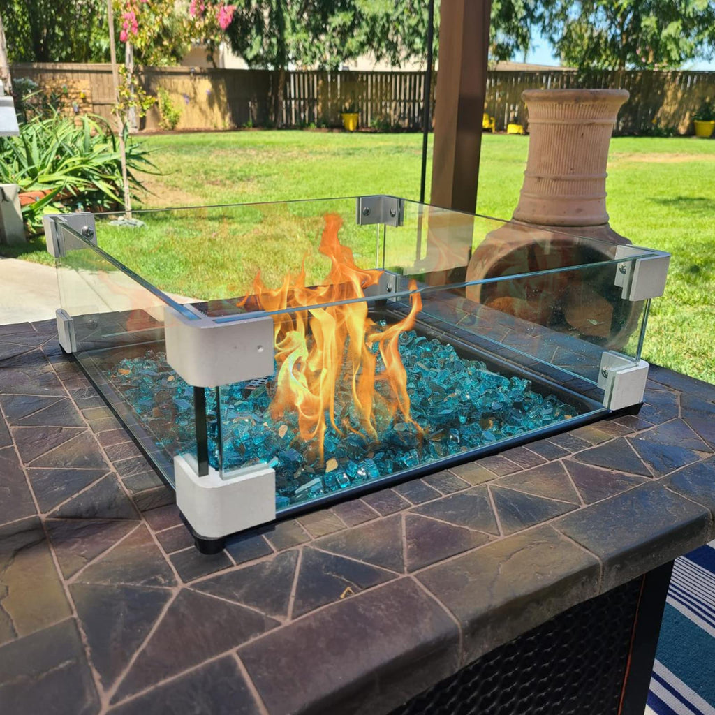 GASPRO 19.5 Inch Glass Wind Guard for Square Fire Pit Table, Thick and Sturdy Tempered Glass Panel with Hard Aluminum Corner Bracket & Rubber Feet, Easy to Assemble