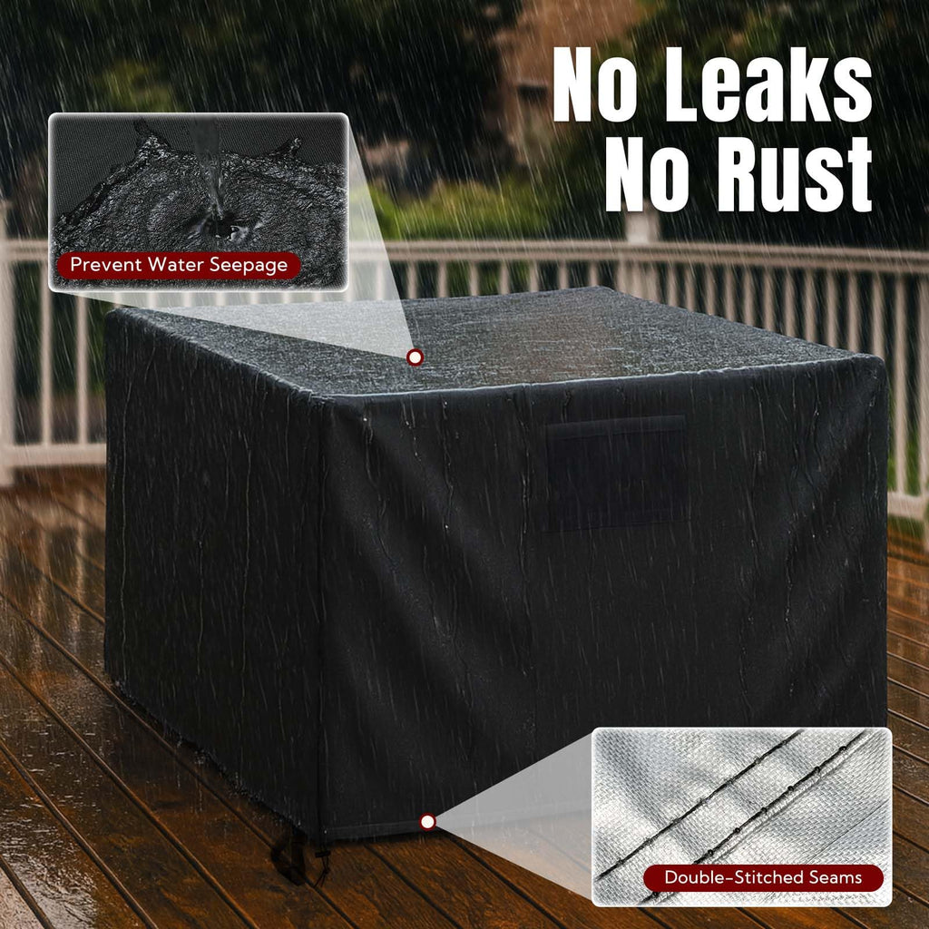 GASPRO 32 Inch Fire Pit Cover Square, Fits for 28-32 Inch Outdoor Fire Pit Table, Waterproof Layer & Double Stitching with Windproof Drawstring and Buckle Straps, 32 x 32 x 24 Inches, Black