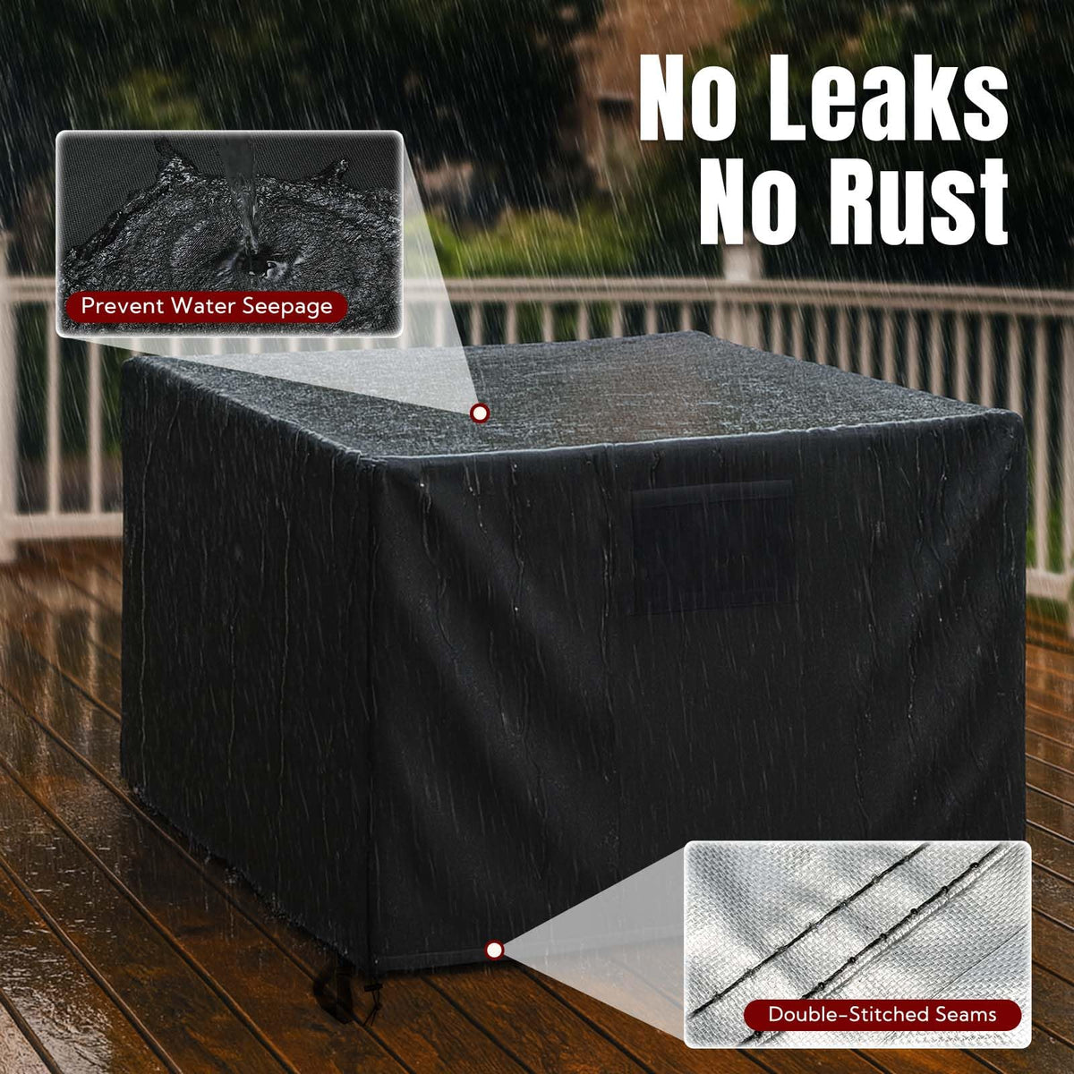 GASPRO 32 Inch Fire Pit Cover Square, Fits for 28-32 Inch Outdoor Fire Pit Table, Waterproof Layer & Double Stitching with Windproof Drawstring and Buckle Straps, 32 x 32 x 24 Inches, Black