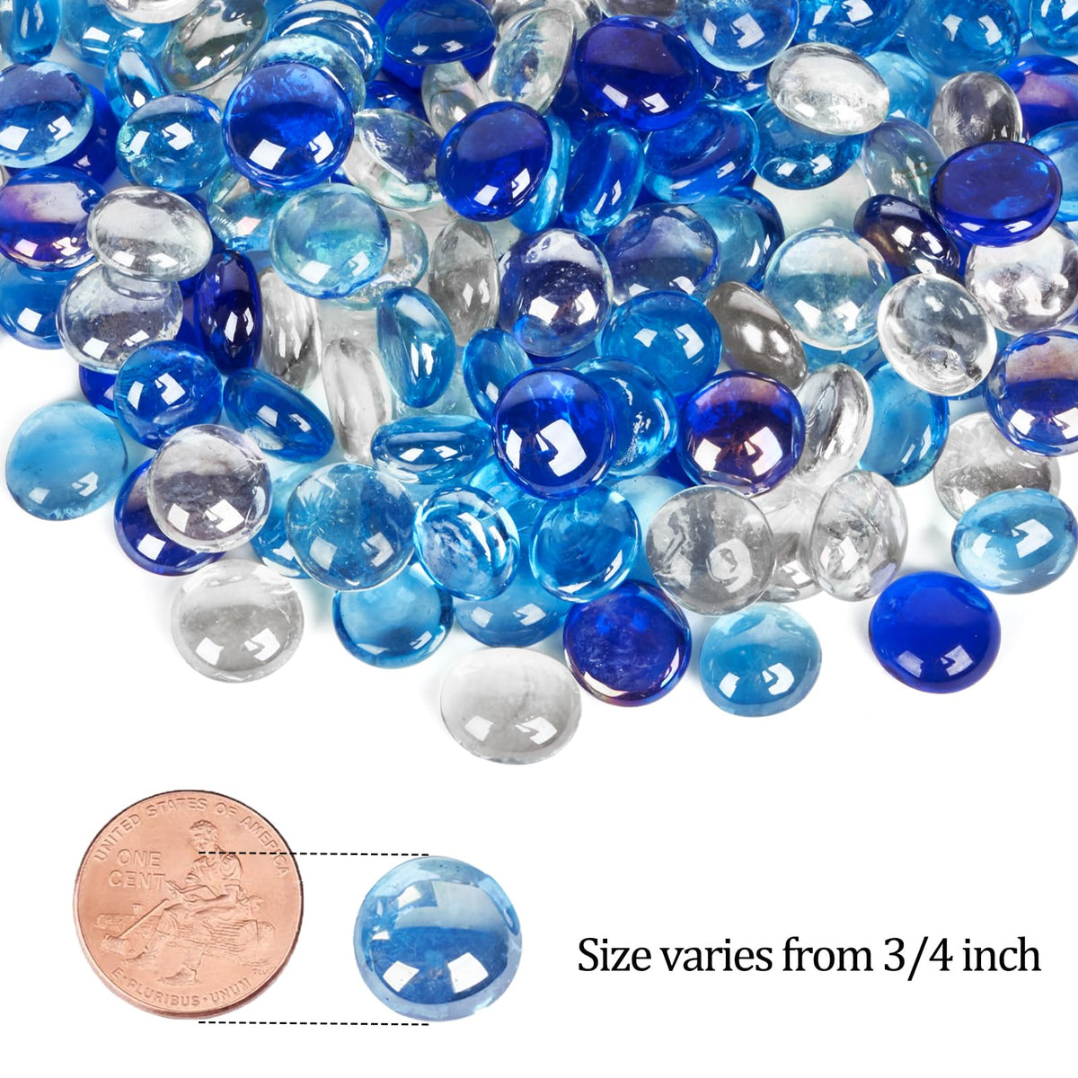 GASPRO 20 lbs Fire Pit Glass for Propane Fire Pit, 3/4 Inch Fire Glass Beads for Fireplace Fire Pit Table, Glass Rocks for Landscaping- Mixed Colors