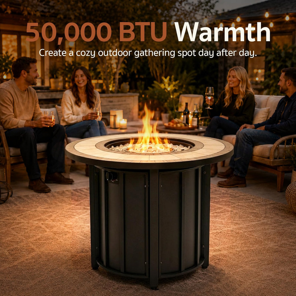 GASPRO 30" Propane Fire Pit Table, 50,000 BTU, ETL Certified, Smokeless
