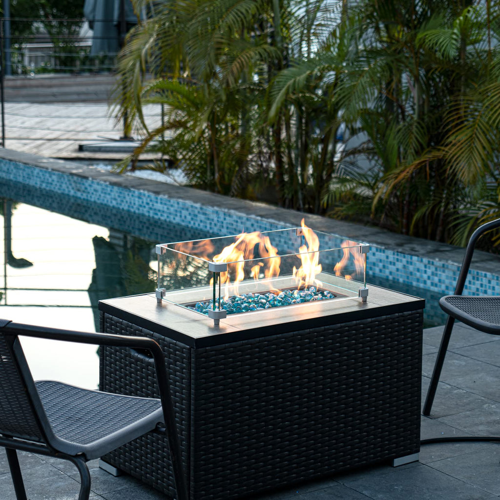 GASPRO 20 Pound Fire Glass Diamonds 1 Inch, Fire Pit Glass Rocks for Gas Fireplace and Fire Pit, Caribbean Blue, High Luster