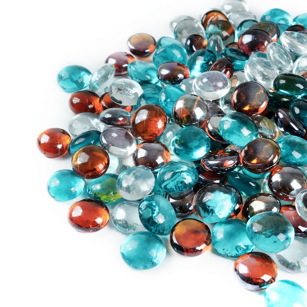 GASPRO 20 lbs Fire Pit Glass for Propane Fire Pit, 3/4 Inch Fire Glass Beads for Fireplace Fire Pit Table, Glass Rocks for Landscaping- Mixed Colors